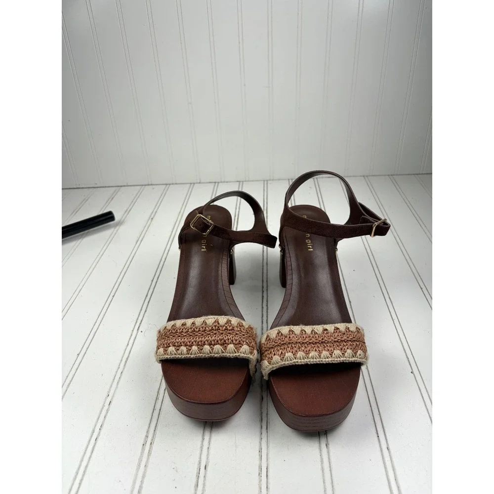 Madden Girl Vintage Y2K Boho Brown Woven Platform Sandals Women's Size 9.5